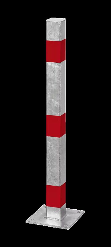 Sperrpfosten GERNIKA NEW zum Aufdübeln mit Bodenplatte, ohne Schließung, feuerverzint mit roten Reflexstreifen