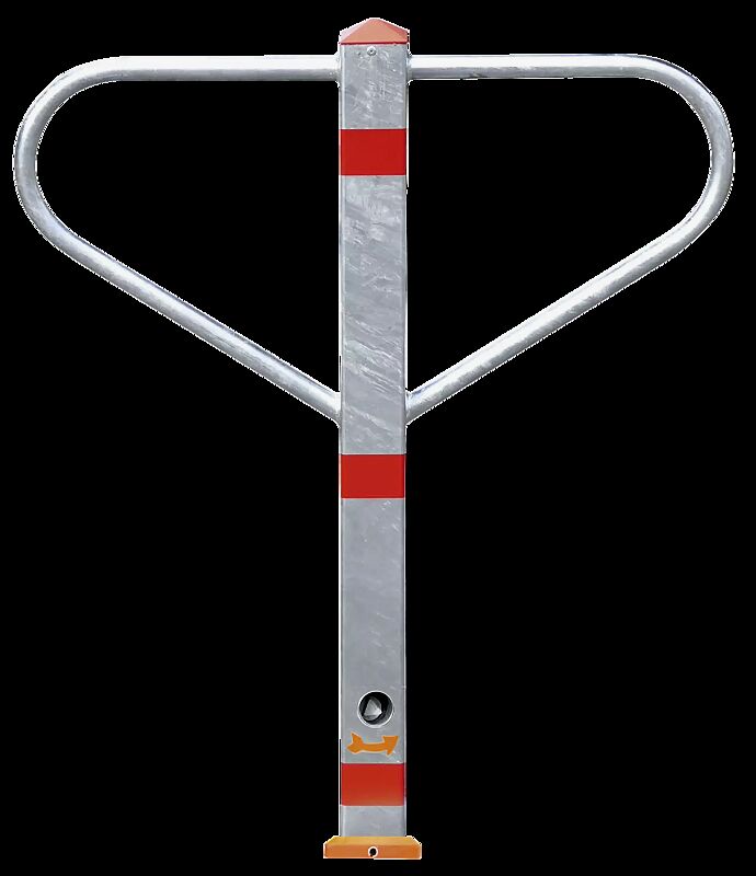 Durchgangssperre BARCELONA mit Abschlusskappe aus rotem Kunststoff, zum Einbetonieren mit Dreikantschloss