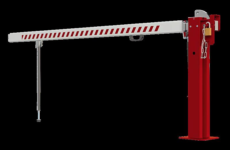 Wegesperre MARAC mit Pendelstütze, Hauptstütze in RAL 3020 verkehrsrot