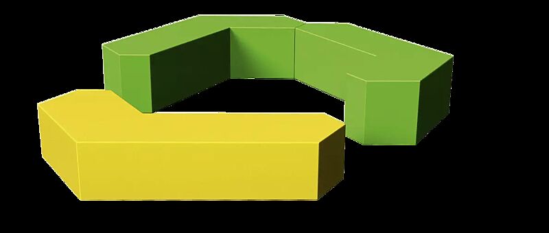 Sitzbänke MART TRIO in RAL 6018 gelbgrün und RAL 1023 verkehrsgelb