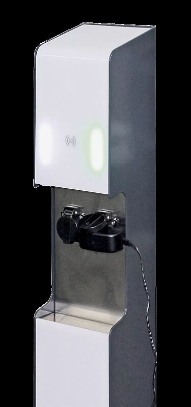 Ladesäule CAVAN, mit RFID-Zugangsautorisierung und LED-Signalisierung, Edelstahl in eisenglimmer ähnlich DB 703
