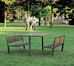 Bank-Tisch-Kombination CAMILLA, mit Hartholzbelattung, Stahlteile in RAL 7016 anthrazitgrau