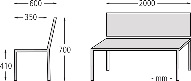 Sitzbank VALENTINO m.R., L=2000, H=410