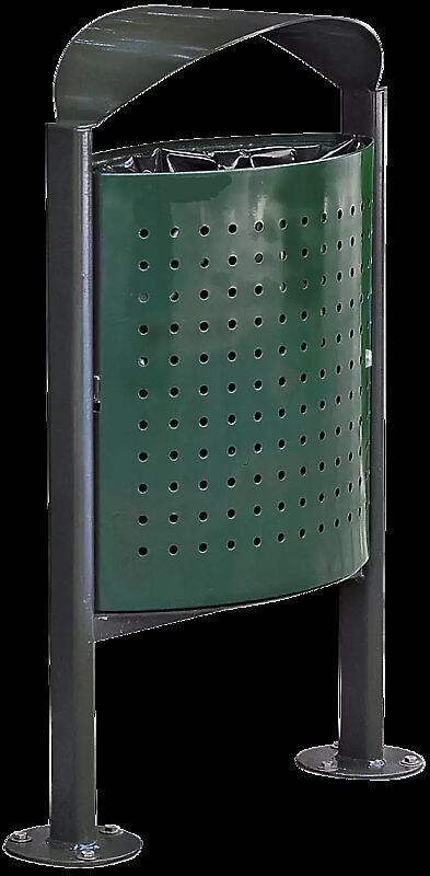 Abfallbehälter ELISEO aus Stahl, Behälter in RAL 6005 moosgrün, Rahmen und Schutzdach in RAL 7016 anthrazitgrau