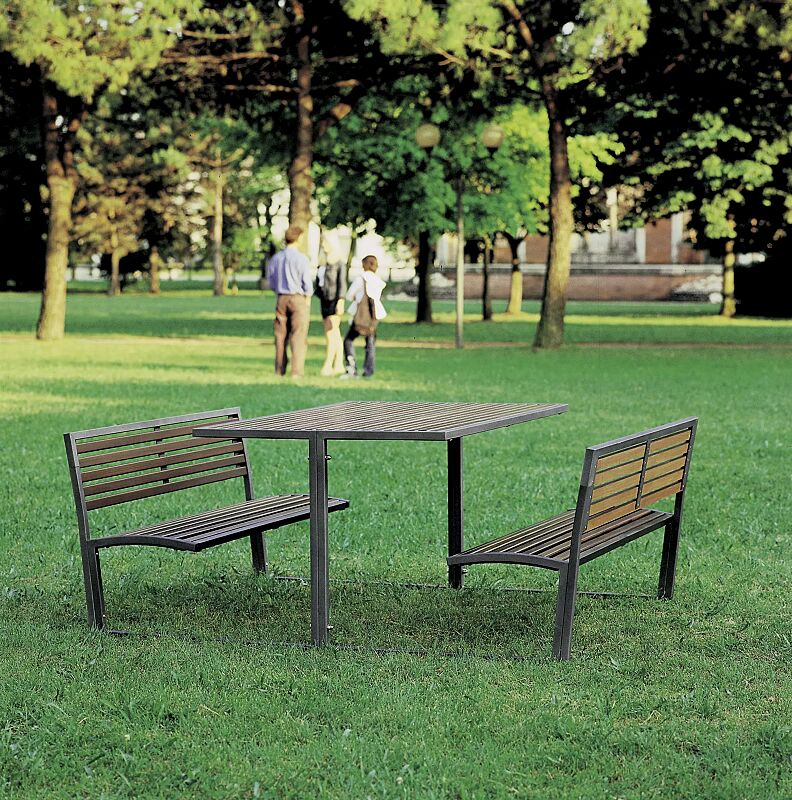 Bank-Tisch-Kombination CAMILLA, mit Hartholzbelattung, Stahlteile in RAL 7016 anthrazitgrau