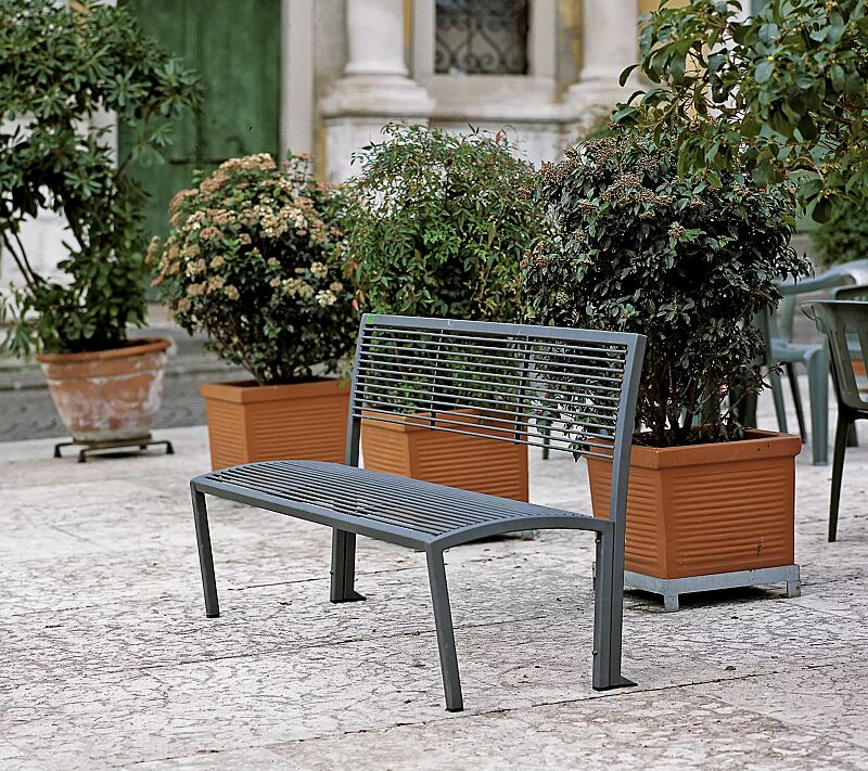 Sitzbank CAMILLA mit Rückenlehne, in RAL 7016 anthrazitgrau