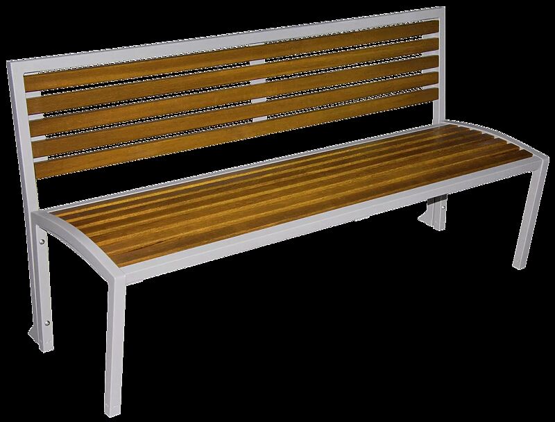 Sitzbank CAMILLA mit Hartholzbelattung, mit Rückenlehne, Stahlteile in RAL 9006 weißaluminium