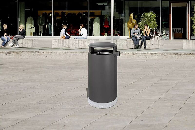 Abfallbehälter HERA mit Ascher, mit Betonsockel zum freien Aufstellen