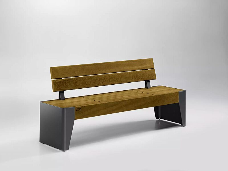 Sitzbank FOLA mit Rückenlehne, Stahlteile in DB 703 eisenglimmer