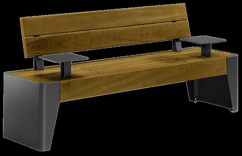 Sitzbank FOLA mit Rückenlehne und Ablagetischen, Stahlteile in DB 703 eisenglimmer