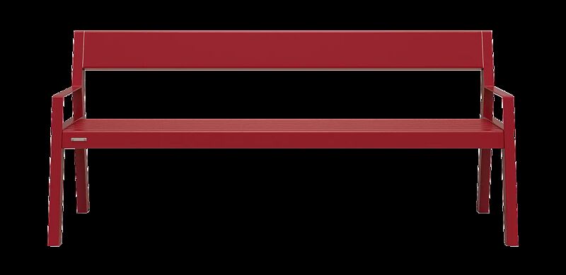 Sitzbank CASTEO mit Rückenlehne und Armlehnen, in RAL 3000 feuerrot