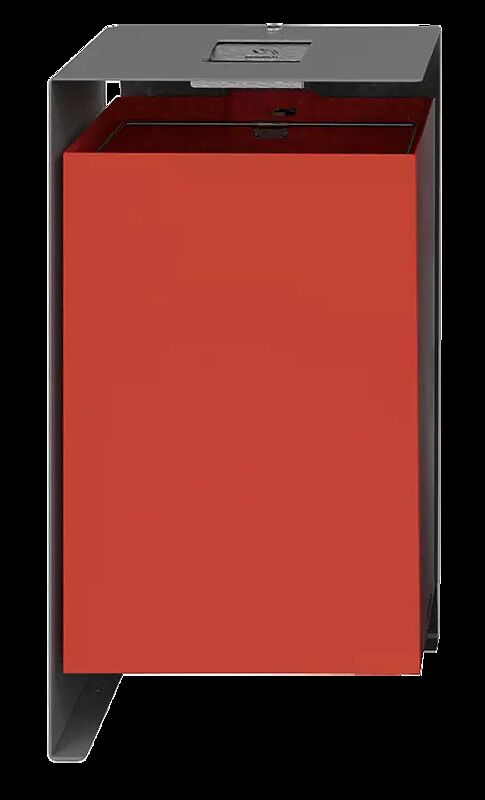 Abfallbehälter DIVISION mit Ascher, 100 Liter, ohne Beschriftung, Korpus Behälter in RAL 3000 feuerrot