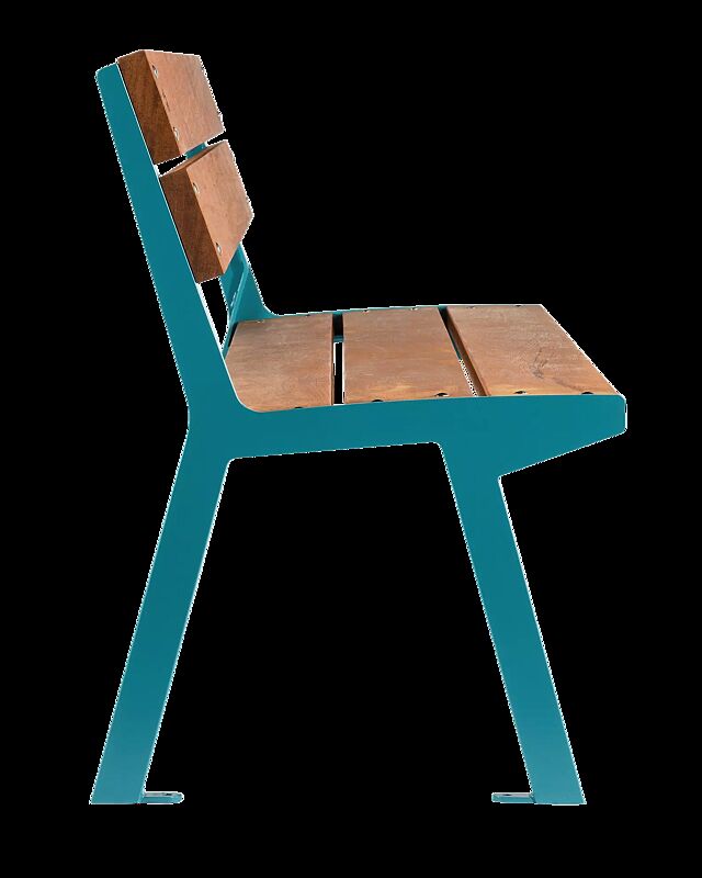 Sitzbank NOALE mit Rückenlehne, mit Hartholzbelattung, Stahlteile in RAL 5021 wasserblau