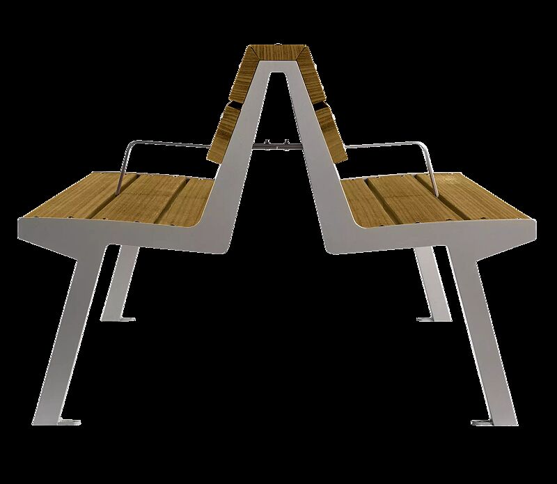 Sitzbank NOALE mit Rücken- und Armlehne, doppelseitig, mit thermisch modifizierter Kiefernholzbelattung, Stahlteile in RAL 9007 graualuminium