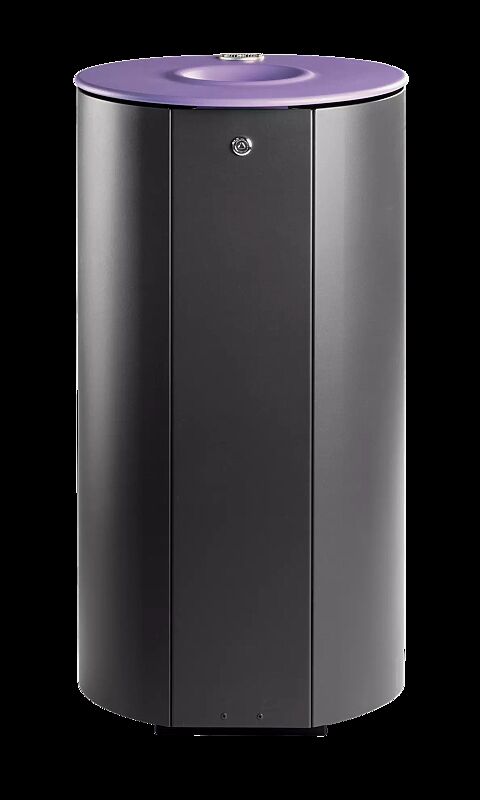 Abfallbehälter MIANE mit Ascher, Stahlteile in RAL 4005 blaulila und RAL 7012 basaltgrau