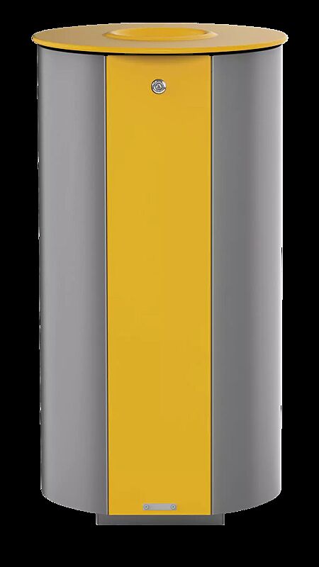 Abfallbehälter MIANE ohne Ascher, Stahlteile in RAL 1021 rapsgelb und RAL 9007 graualuminium
