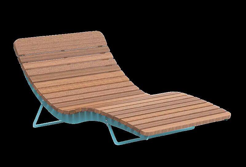 Liegebank BOJON mit Hartholzbelattung, Breite 1100 mm, Stahlteile in RAL 5021 wasserblau