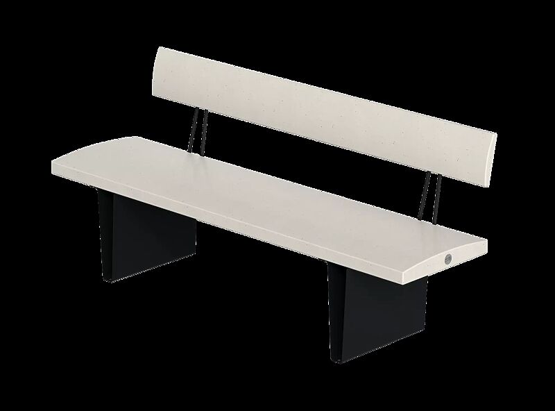 Sitzbank MALY mit Rückenlehne, HPC-Beton in weiß, Stahlteile in RAL 7016 anthrazitgrau