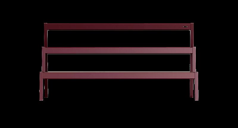 Tribünenbank ESPRIT, gerade, modular erweiterbar, Stahlteile in RAL 3005 weinrot