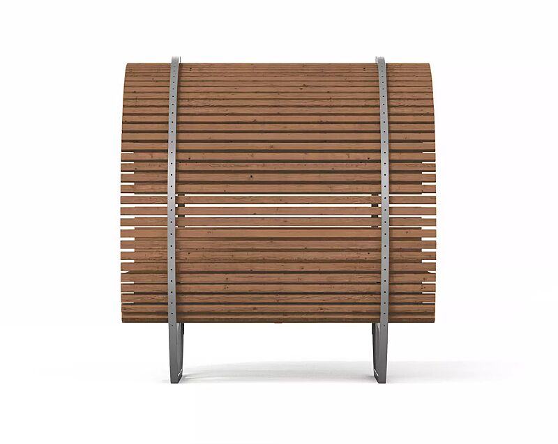 Freizeitüberdachung CISON CONTEA mit Tisch und Sitzbänken, kreisförmig, mit Sapeliholzbelattung, Stahlteile in RAL 7012 basaltgrau