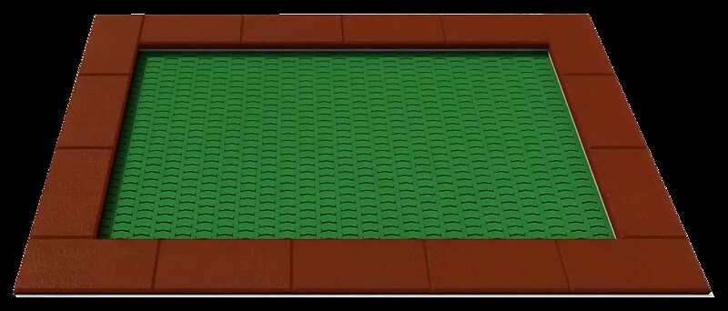 Bodentrampolin BUZO, Umrandung in rot-braun, Sprungmatte in RAL 6029 minzgrün