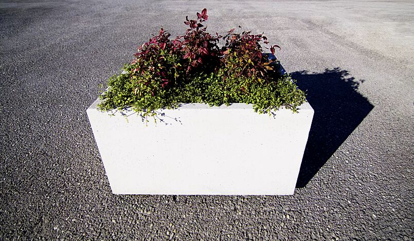 Pflanzbehälter LOUNGE rechteckig, aus Beton, in Granitoptik weiß