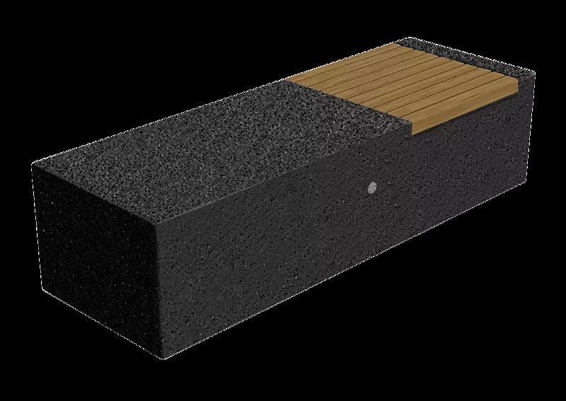 Sitzbank DEMETRA ohne Rückenlehne, aus rekonstituiertem Marmor geschliffen, mit Okouméholzbelattung, in schwarz ebano