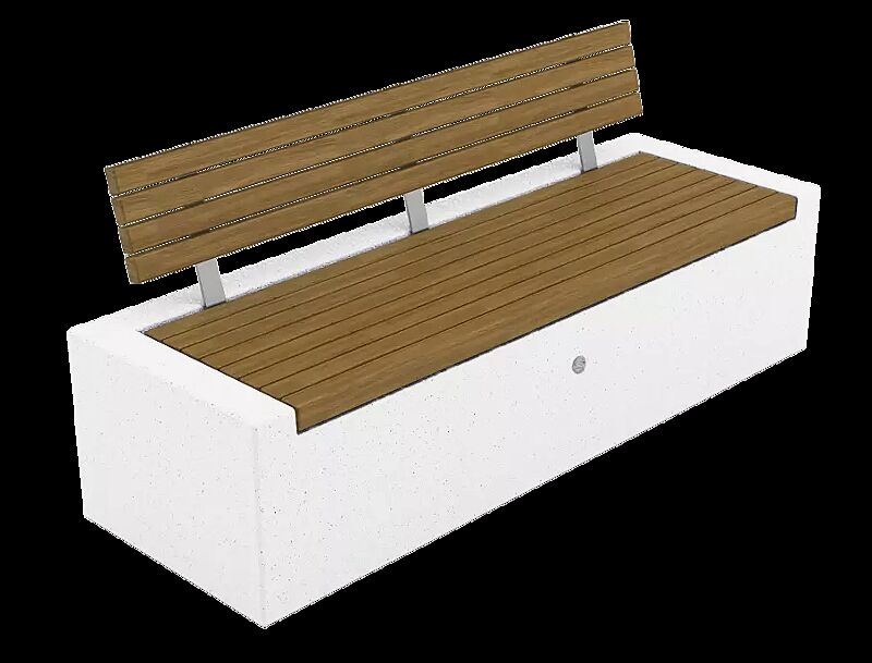 Sitzbank DEMETRA mit Rückenlehne, aus rekonstituiertem Marmor, mit Okouméholzbelattung, in weiß carrara