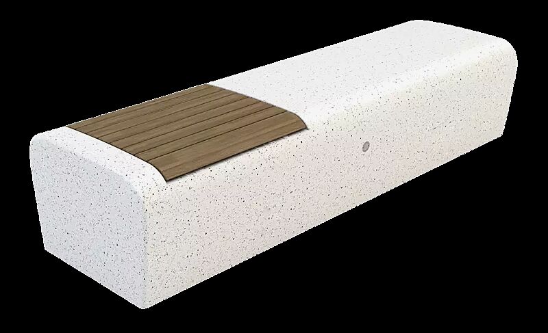 Sitzbank ONDA aus rekonstituiertem Marmor, mit Okouméholzsitz, Sitzfläche geschliffen, in weiß carrara