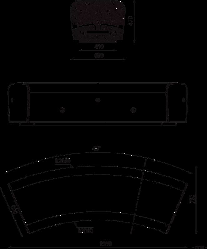 Sitzbank ONDA, gebogen - 45° ohne Rückenlehne