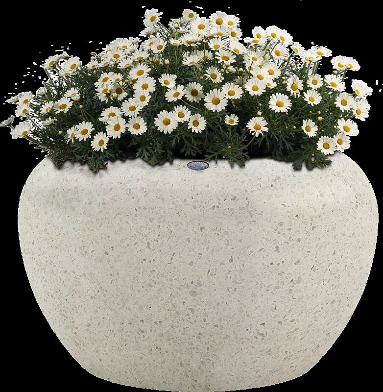 Pflanzbehälter LUNAO aus Beton geschliffen, in Granitoptik weiß