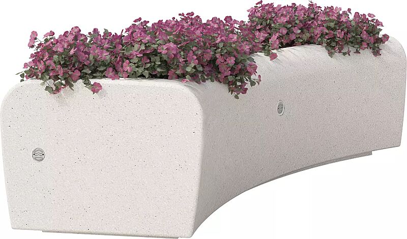 Pflanzbehälter ONDA, gebogen, aus Beton geschliffen, in Granitoptik weiß