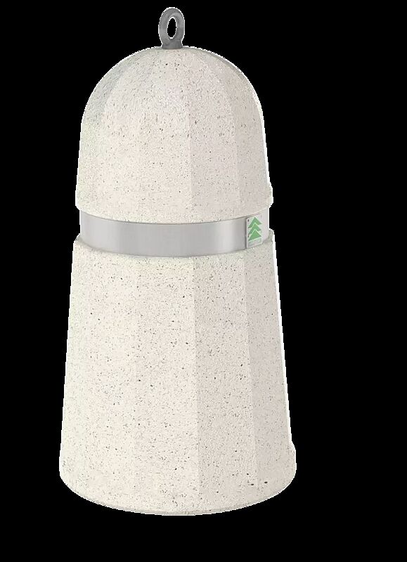 Poller ARO aus Beton, mit Edelstahlband, in Granitoptik weiß