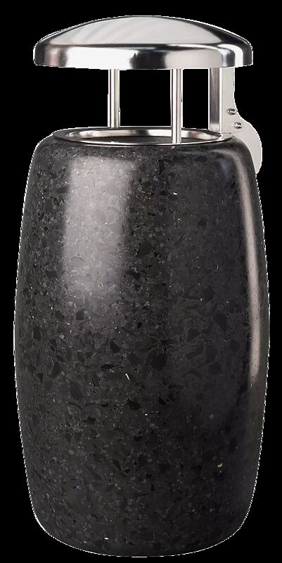 Abfallbehälter ORIONE aus rekonstituiertem Marmor geschliffen, mit Edelstahl-Schutzdach, in schwarz ebano