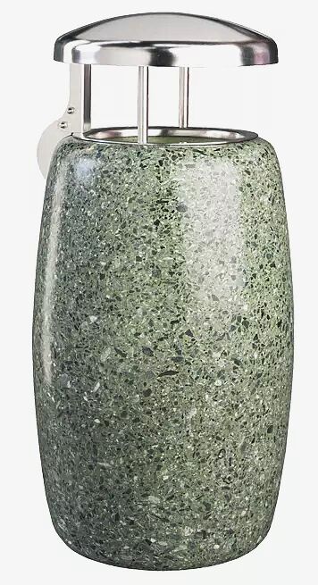 Abfallbehälter ORIONE aus rekonstituiertem Marmor geschliffen, mit Edelstahl-Schutzdach, in grün alpi