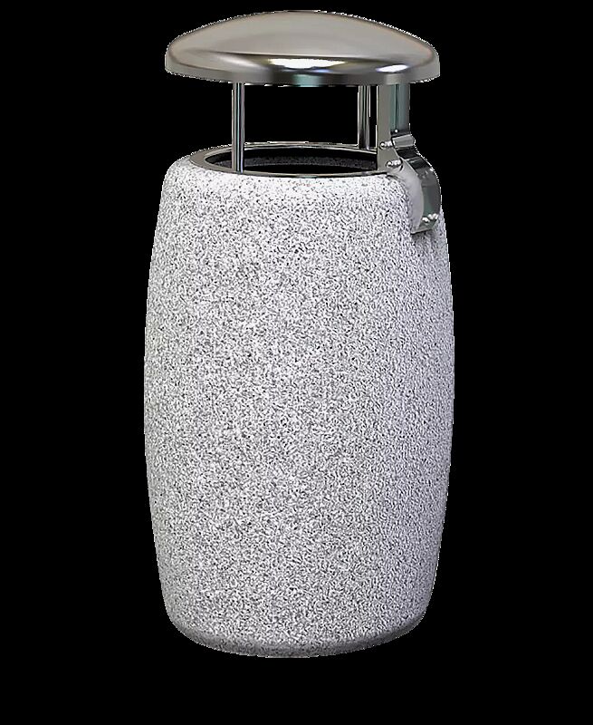 Abfallbehälter ORIONE aus Beton, in Granitoptik weiß, mit Edelstahl-Schutzdach