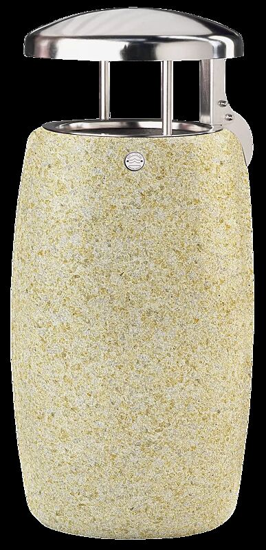 Abfallbehälter ORIONE aus rekonstituiertem Marmor gestockt, in gelb mori, mit Edelstahl-Schutzdach