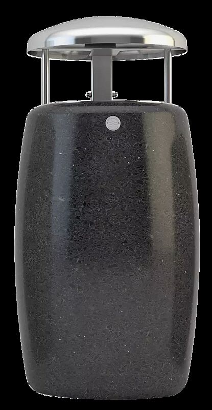 Abfallbehälter PEGASO aus rekonstituiertem Marmor geschliffen, in schwarz ebano, mit Edelstahl-Schutzdach