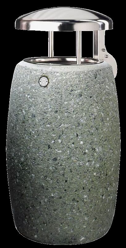 Abfallbehälter PEGASO aus rekonstituiertem Marmor gestockt, in grün alpi, mit Edelstahl-Schutzdach