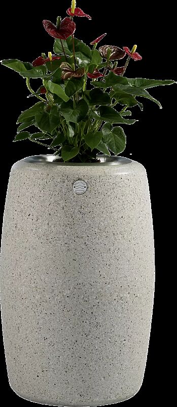 Pflanzbehälter ORIONE aus Beton gestockt, in Granitoptik weiß