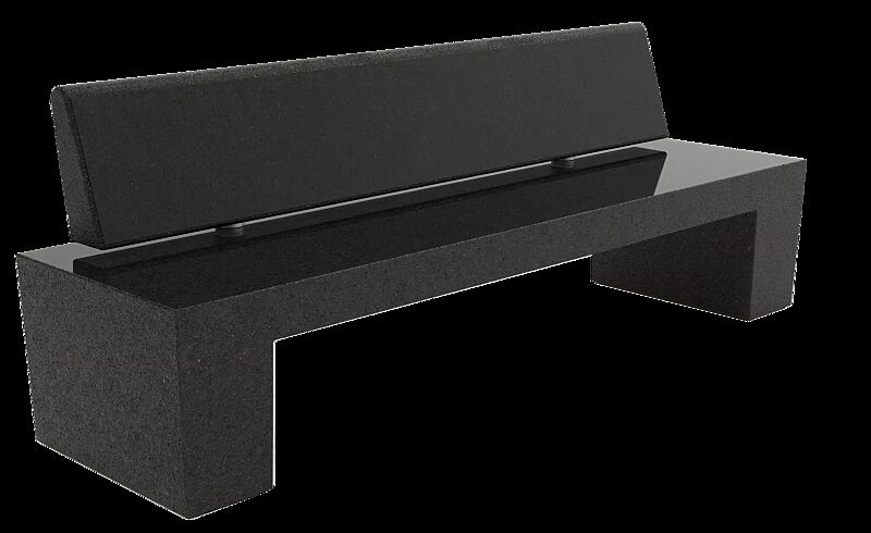 Sitzbank ERACLEA mit Rückenlehne, aus rekonstituiertem Marmor, Sitzfläche und Rückenlehne geschliffen, in schwarz ebano