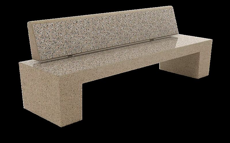 Sitzbank ERACLEA mit Rückenlehne, aus rekonstituiertem Marmor, Sitzfläche und Rückenlehne geschliffen, in veneziano