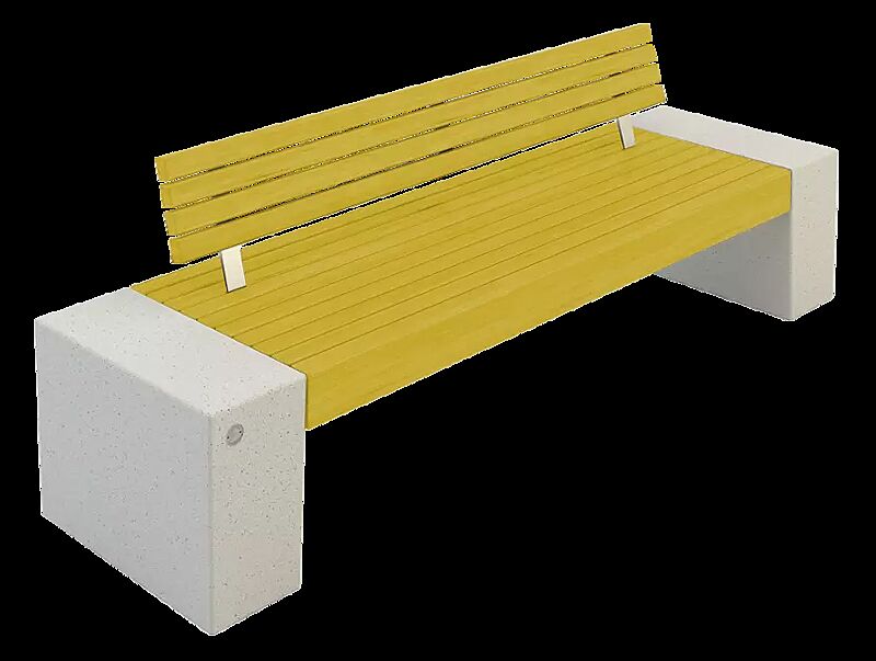 Sitzbank ERACLEA GRES mit Rückenlehne, aus Beton, in Granitoptik weiß, mit Kieferholz-Auflage