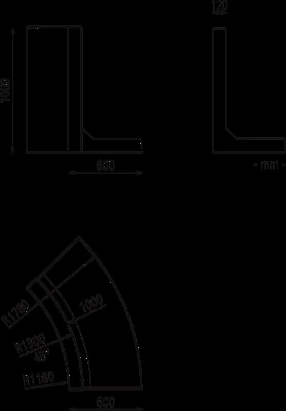 Stützwand MIURA CURVED, konvex gebogen - 45° Höhe 1000 mm