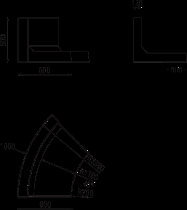 Stützwand MIURA CURVED, konkav gebogen - 45° Höhe 500 mm