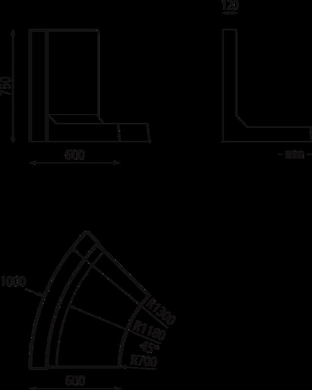 Stützwand MIURA CURVED, konkav gebogen - 45° Höhe 750 mm