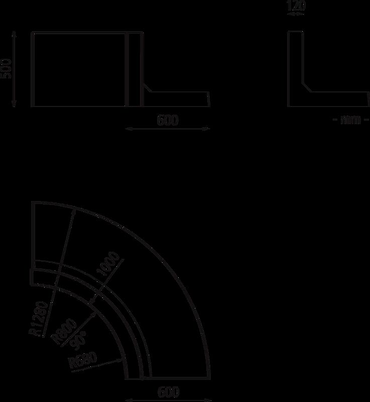 Stützwand MIURA CURVED, konvex gebogen - 90° Höhe 500 mm 