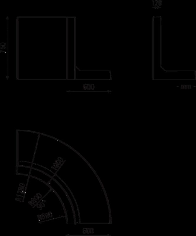 Stützwand MIURA CURVED, konvex gebogen - 90° Höhe 750 mm