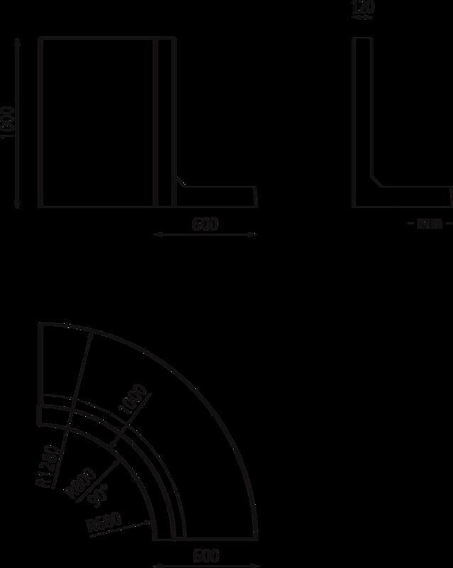 Stützwand MIURA CURVED, konvex gebogen - 90° Höhe 1000 mm
