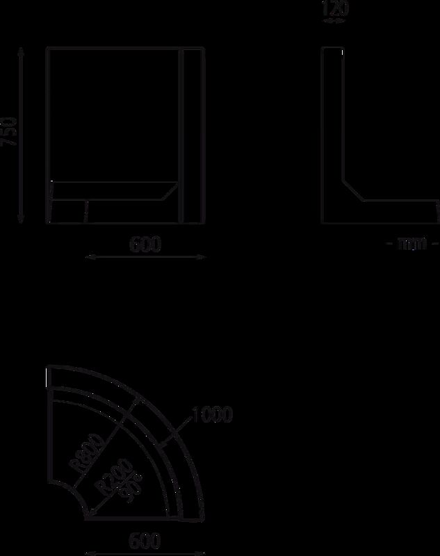 Stützwand MIURA CURVED, konkav gebogen - 90° Höhe 750 mm